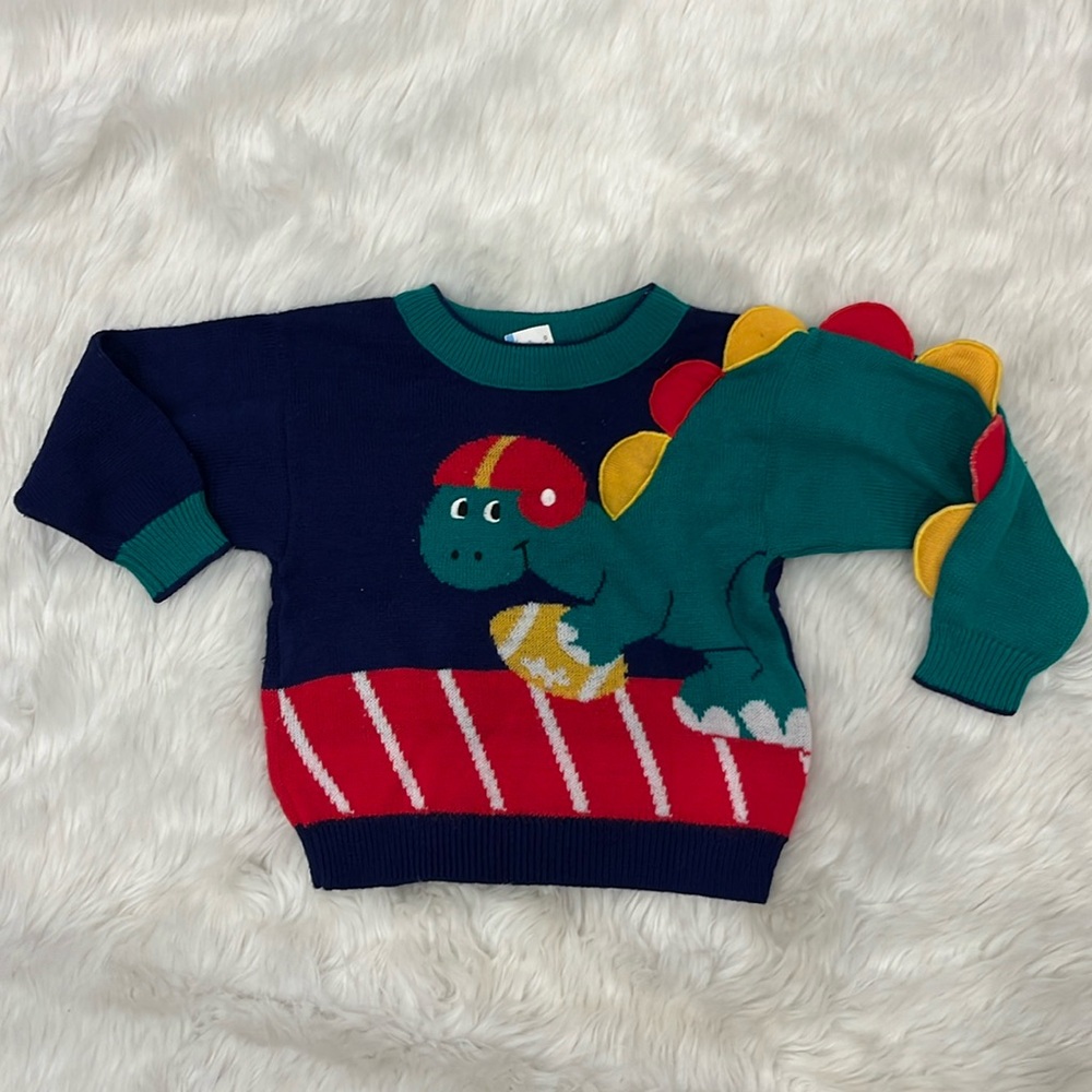 Vintage Unbranded Dinosaur Multicolor Baby Boy Knit Sweater Size 18 months Warm